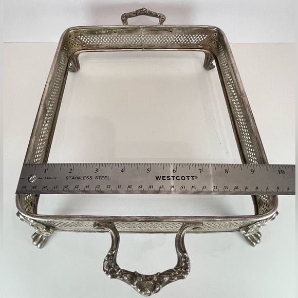 Vintage silver plated metal casserole dish holder chafing dish frame stand - Picture 11 of 16